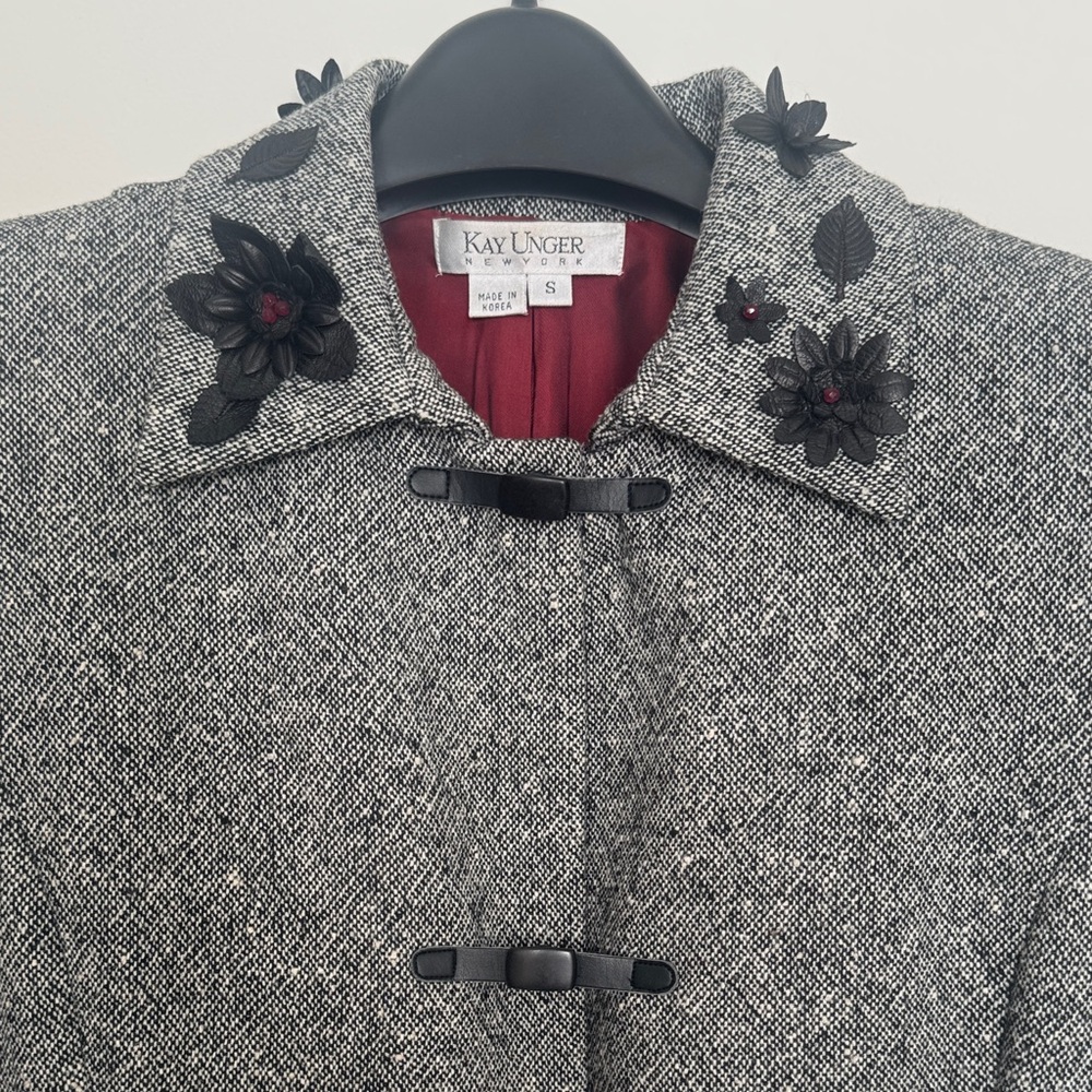 Kay Unger Gray Trench Coat with Black Accents